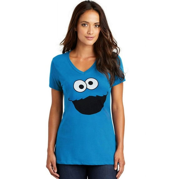 Sesame Street Cookie Monster Face V-Neck Junior Ladies T-Shirt