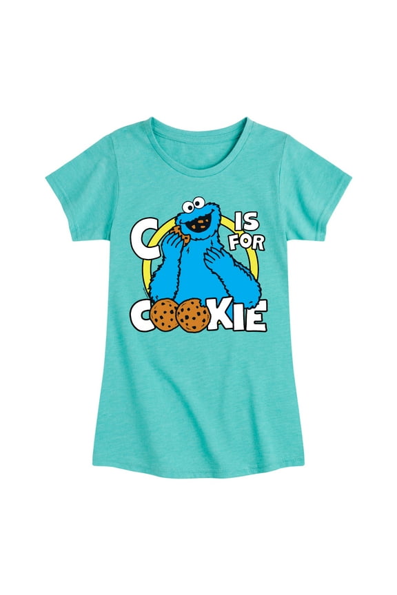 - Cookie Monster - Girls Fitted Short Sleeve Graphic T-Shirt
