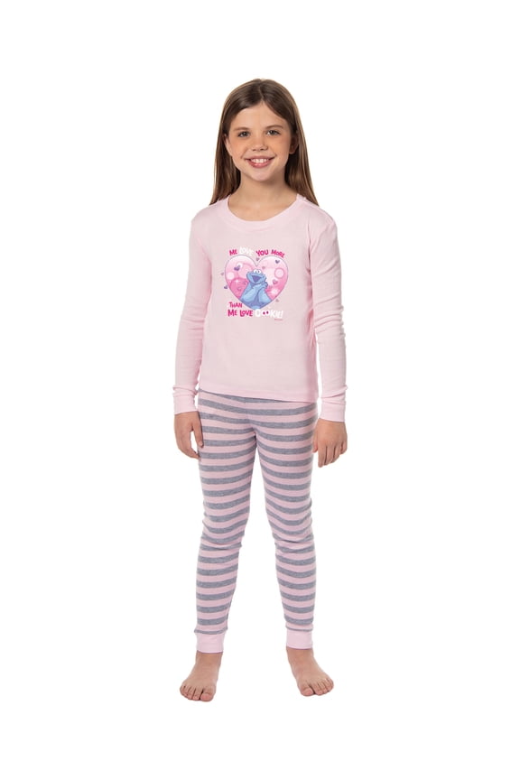Sesame Street Cookie Monster Girls Love You More 2 Piece Long Sleeve Pajama Set 6