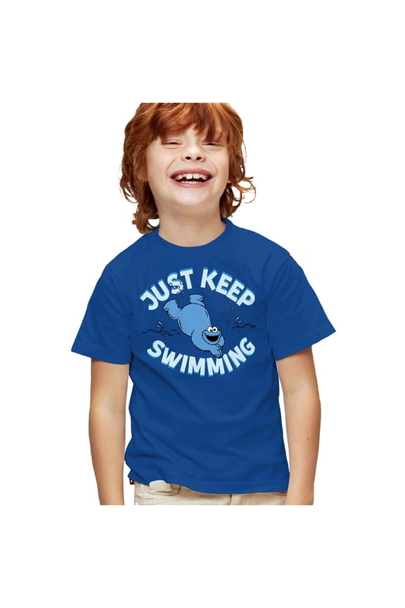Cookie Monster Just Keep Jumping Kids T Shirt for Youth Boys and Girls, Royal, Large