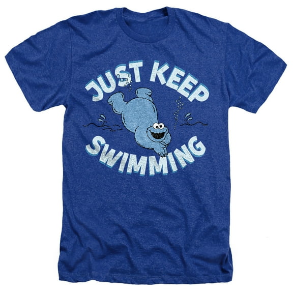 Sesame Street Cookie Monster Just Keep Jumping Unisex Adult Heather T Shirt, Royal Heather, X-Large