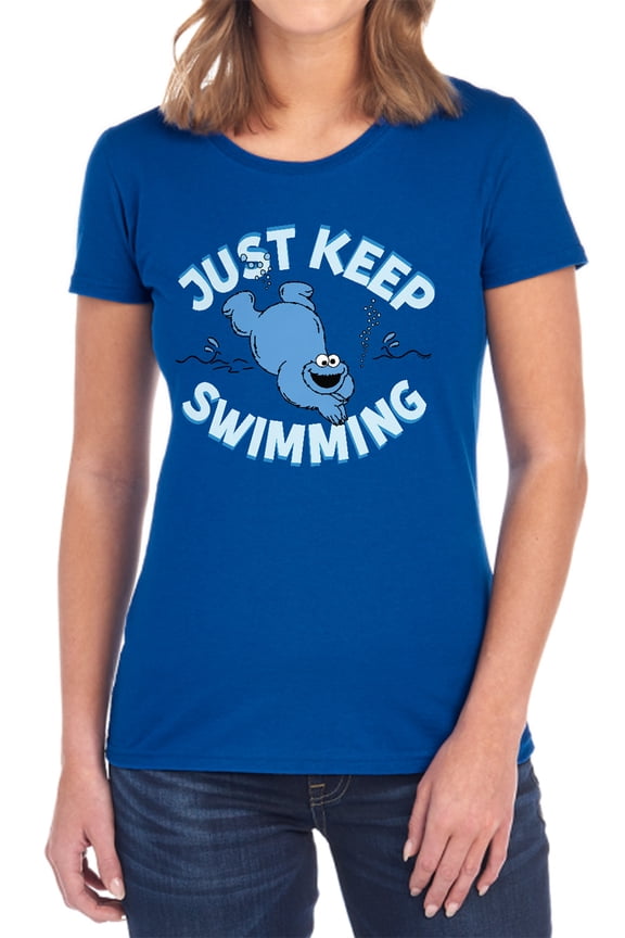 Cookie Monster Just Keep Jumping Women's T Shirt, Royal, Medium