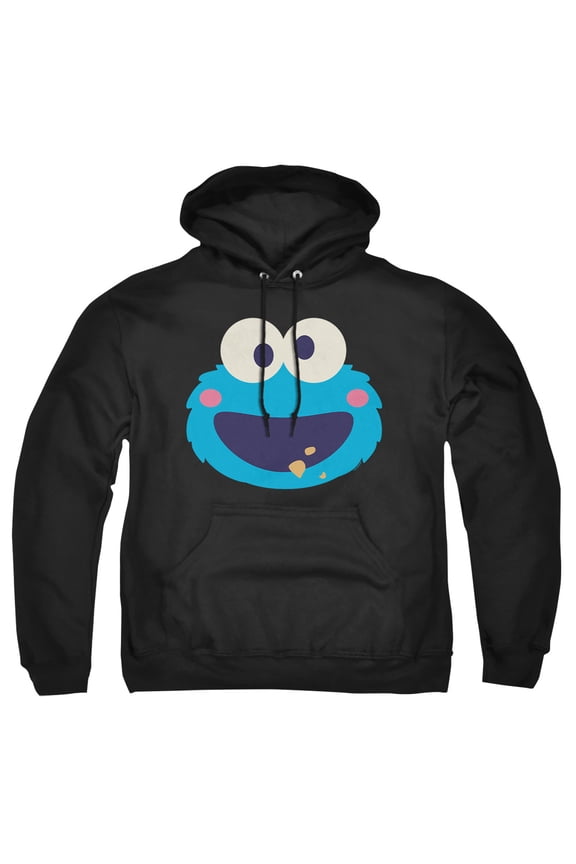 Cookie Monster Kawaii Face Adult Pull-Over Hoodie, Black, 4X-Large