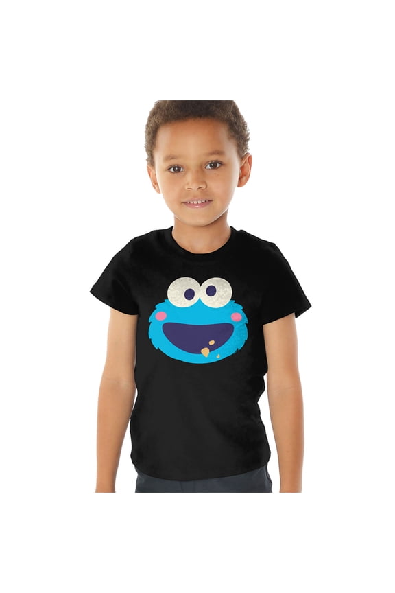Cookie Monster Kawaii Face Kids T Shirt (2) for Toddler Boys and Girls, Black