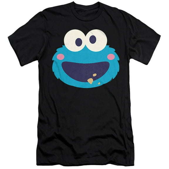 Sesame Street Cookie Monster Kawaii Face Unisex Adult Canvas Brand T Shirt, Black, X-Large