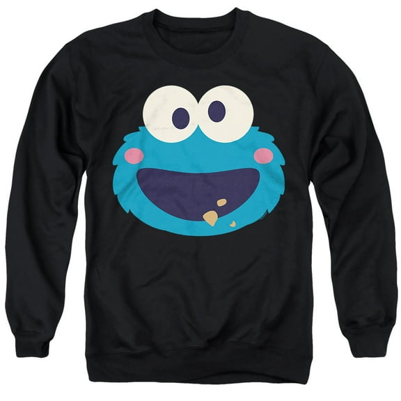 Sesame Street Cookie Monster Kawaii Face Unisex Adult Crewneck Sweatshirt, Black, Large