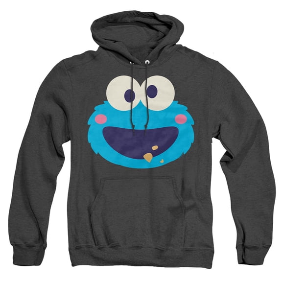 Sesame Street Cookie Monster Kawaii Face Unisex Adult Pull-Over Heather Hoodie, Black Heather, 3X-Large
