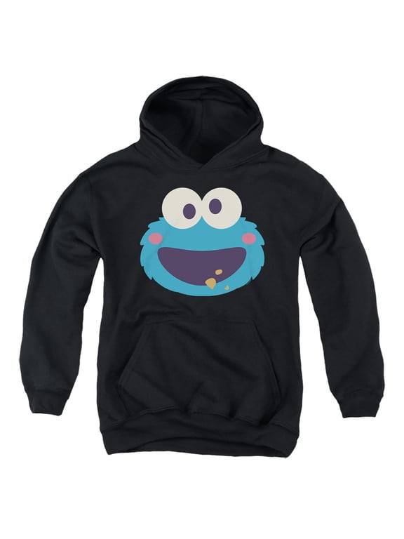 Cookie Monster Kawaii Face Youth Kids Boy/Girls Pull-Over Hoodie, Black, Large