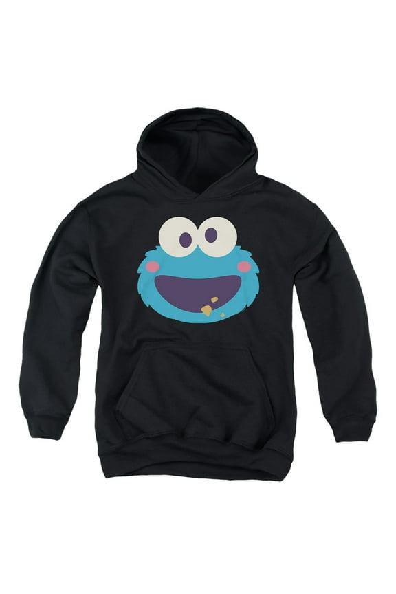 Cookie Monster Kawaii Face Youth Kids Boy/Girls Pull-Over Hoodie, Black, Medium