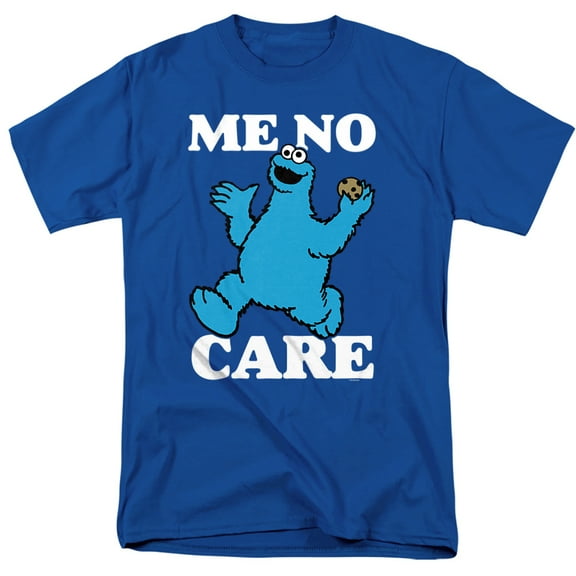 Sesame Street Cookie Monster Me No Care Unisex Adult T Shirt, Royal, Small