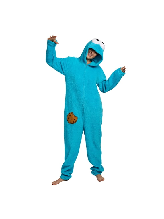 Sesame Street Cookie Monster Onesie Costume Union Suit With Hood-XXL