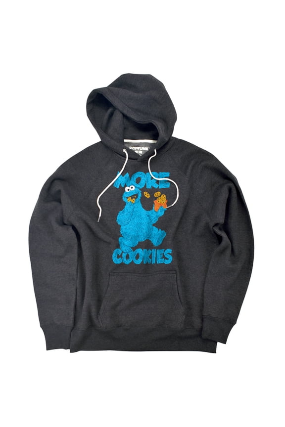 Cookie Monster More Cookies Unisex Adult Slim Fit Pull-Over Heather Hoodie, Charcoal, Small