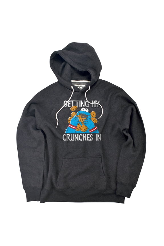 Cookie Monster My Crunches Unisex Adult Slim Fit Pull-Over Heather Hoodie, Charcoal, Small