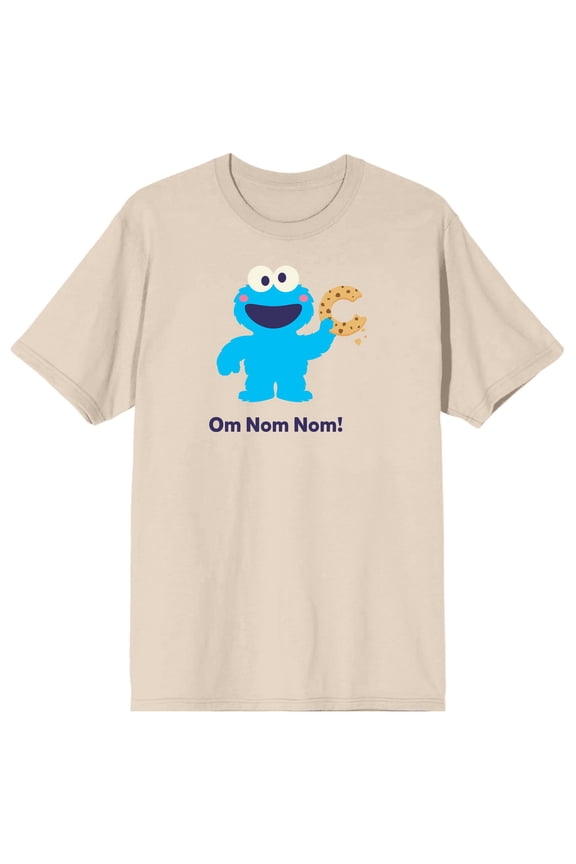 Sesame Street Cookie Monster Om Nom Nom Crew Neck Short Sleeve Beige Women's T-shirt-Medium