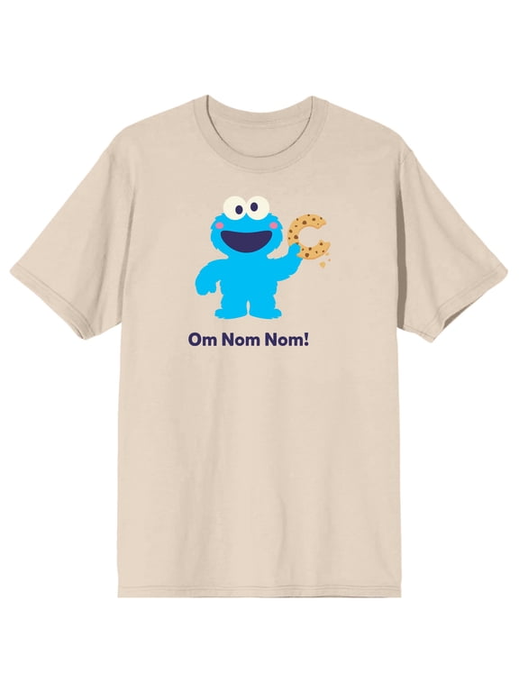 Sesame Street Cookie Monster Om Nom Nom Crew Neck Short Sleeve Beige Women's T-shirt-XL