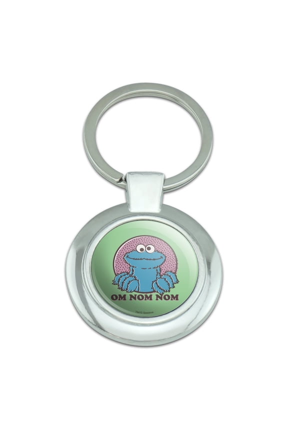 Sesame Street Cookie Monster Om Nom Nom Keychain Classy Round Chrome Plated Metal