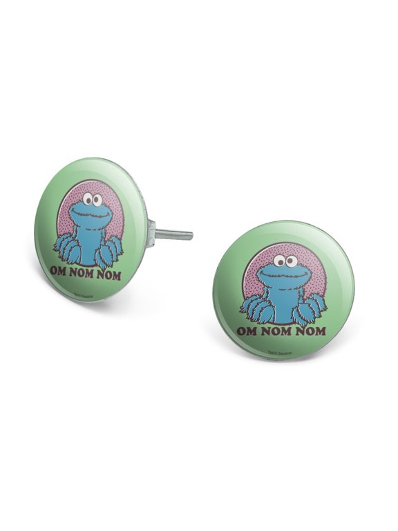 Sesame Street Cookie Monster Om Nom Nom Novelty Silver Plated Stud Earrings