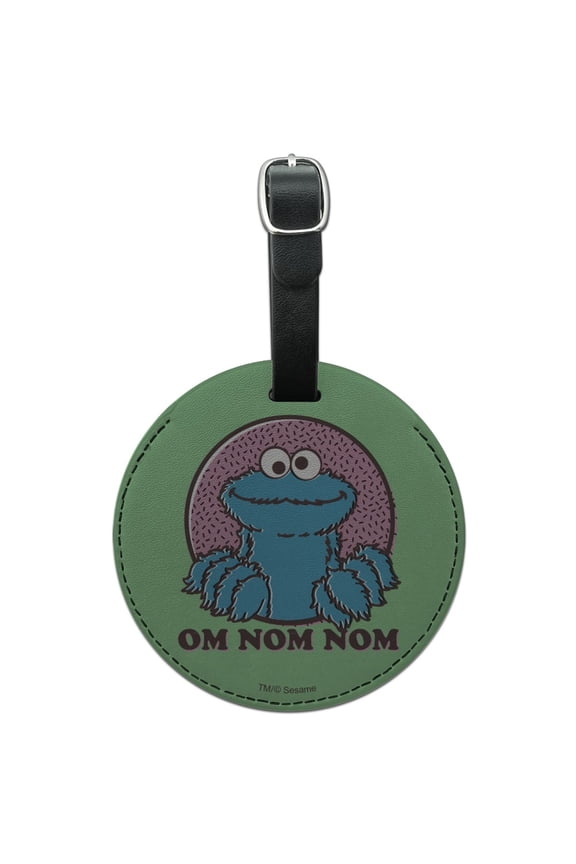 Sesame Street Cookie Monster Om Nom Nom Round Leather Luggage Card Suitcase Carry-On ID Tag