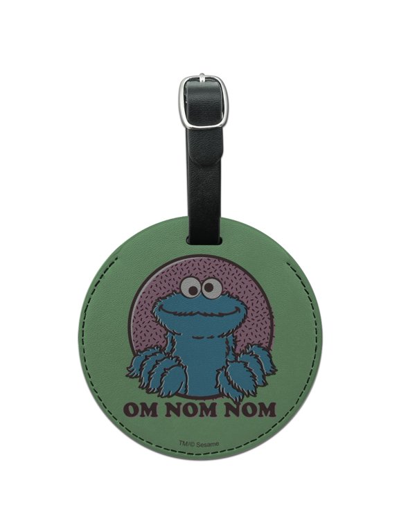 Sesame Street Cookie Monster Om Nom Nom Round Leather Luggage Card Suitcase Carry-On ID Tag