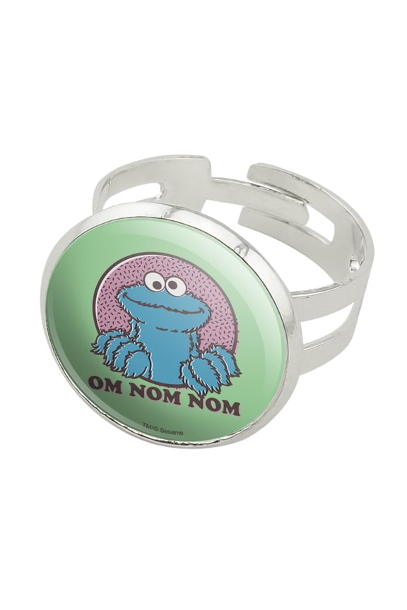 Sesame Street Cookie Monster Om Nom Nom Silver Plated Adjustable Novelty Ring