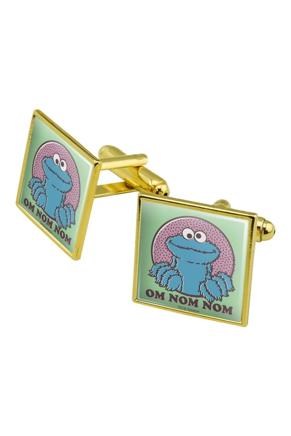 Sesame Street Cookie Monster Om Nom Nom Square Cufflink Set - Silver or Gold