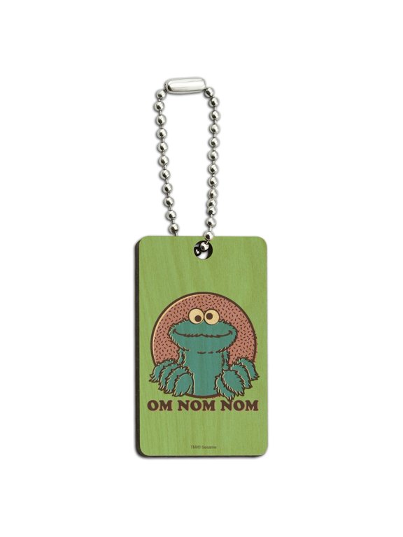 Sesame Street Cookie Monster Om Nom Nom Wood Wooden Rectangle Keychain Key Ring