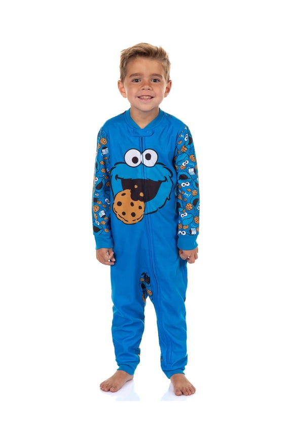Sesame Street Cookie Monster Pajamas Toddler Zip Front Fleece Footless Union Suit Sleeper