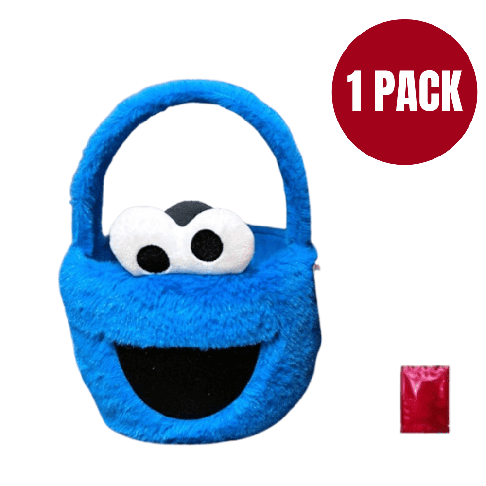 Sesame Street Cookie Monster Plush Easter Basket (1 Pack) – Blue Soft Plush Toy & Stationery Holder with Bonus LaPrima Morceau Bonbon