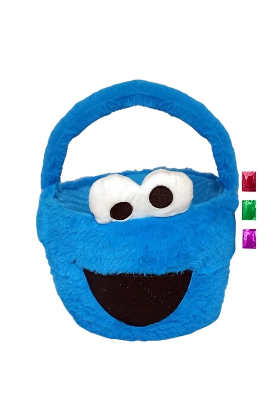 Cookie Monster Plush Easter Basket 1Pc, 10 Inch Soft Blue Basket for Egg Hunt Gift Basket Party Favor Holiday Storage Kids Easter Christmas Birthday Gifts w/ Snoep in Beperkte Oplage