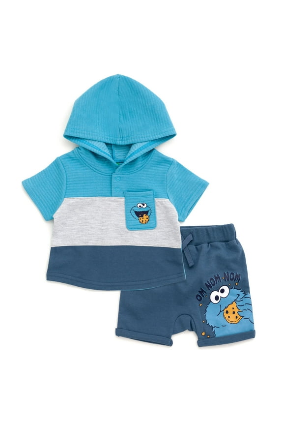 Cookie Monster Pullover Hoodie and French Terry Shorts Newborn to Toddler