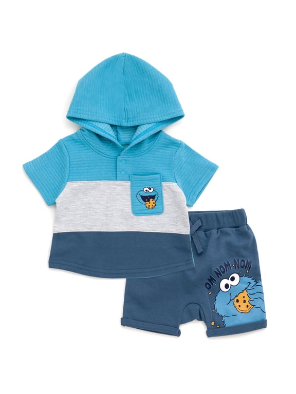 Cookie Monster Pullover Hoodie and French Terry Shorts Newborn to Toddler