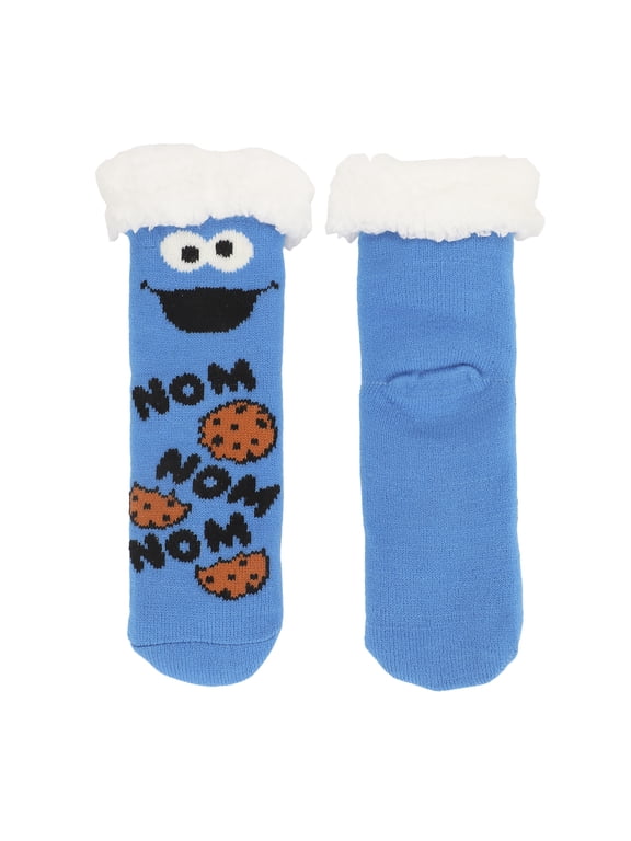 Sesame Street Cookie Monster Sherpa Lined Womens Faux Sherpa Lined Quarter Cozy Socks