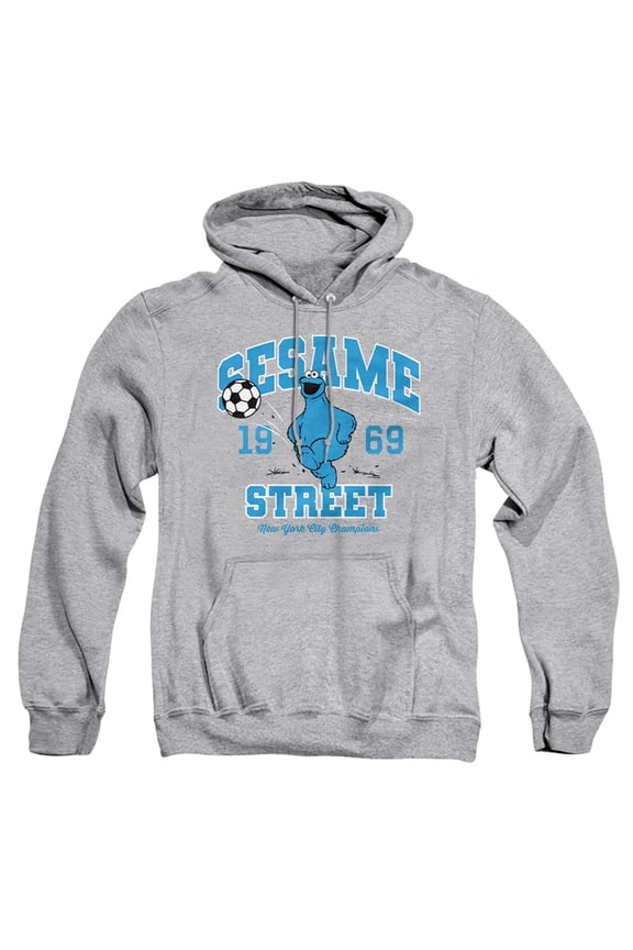 Cookie Monster Soccer Kick Adult Pull-Over Hoodie, Athletic Heather, 4X-Large