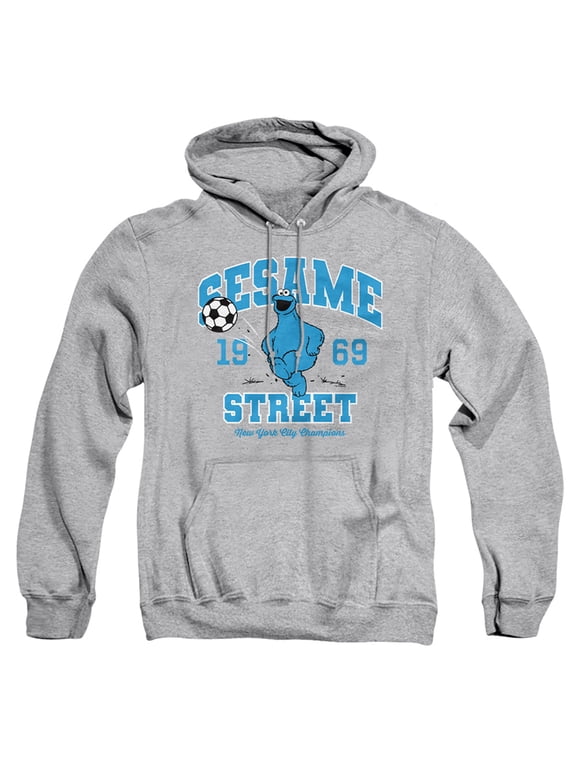 Cookie Monster Soccer Kick Adult Pull-Over Hoodie, Athletic Heather, Large
