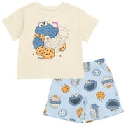 Sesame Street Cookie Monster Waffle Knit T-Shirt and Shorts Outfit Set Newborn to Little Kid
