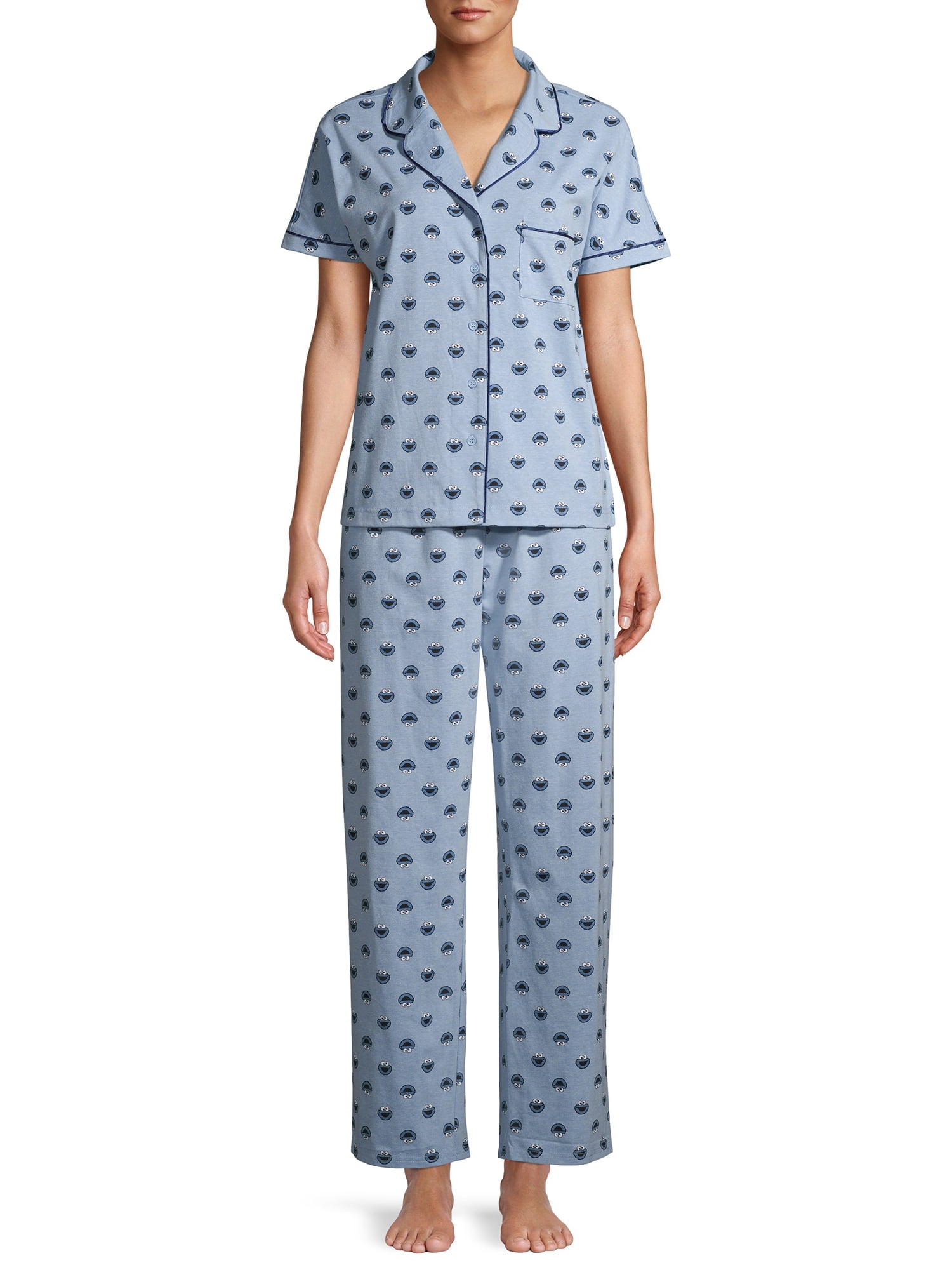 Sesame Street Cookie Monster Women's Notch Collar Long Sleeve Pajama ...