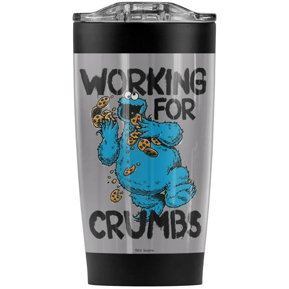 Sesame Street/Cookie Monster Working For Crumbs Stainless Steel Tumbler 20 oz Coffee Travel Mug/Cup, Vacuum Insulated & Double Wall with Leakproof Sliding Lid | Great for Hot Drinks and Cold Beverages