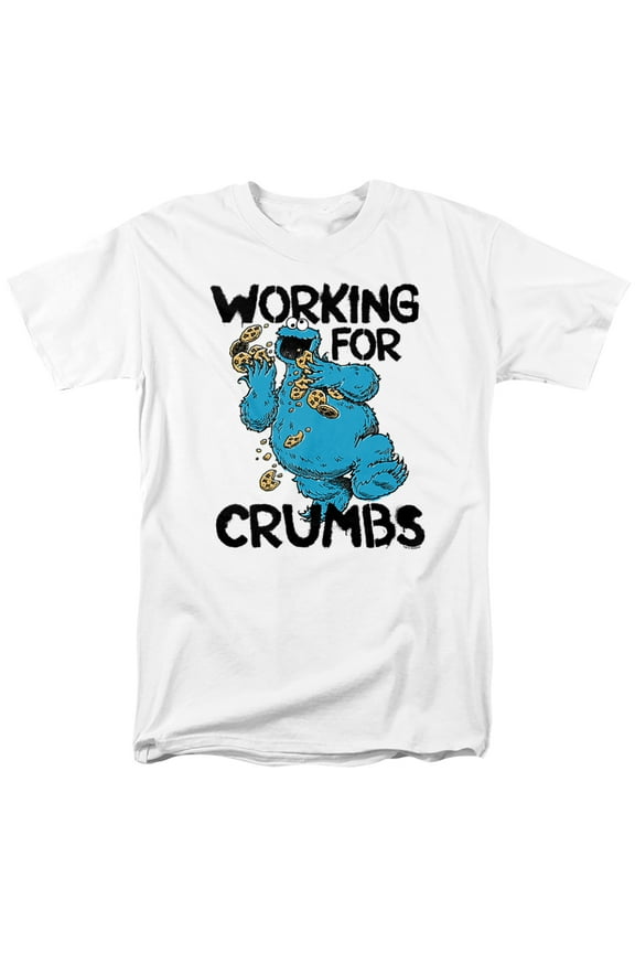 Cookie Monster Working for Crumbs Unisex Adult T Shirt (2X-Large) White