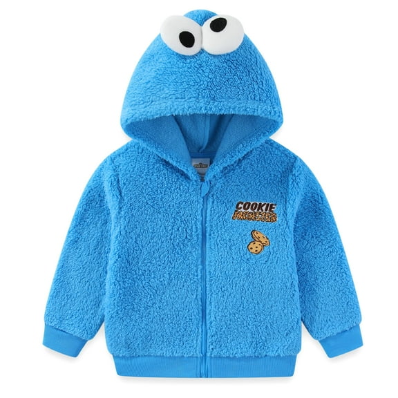 Sesame Street Cookie Monster Zip Up Sherpa Hoodie with 3D Eyes (Boys), Sizes 2T-4T