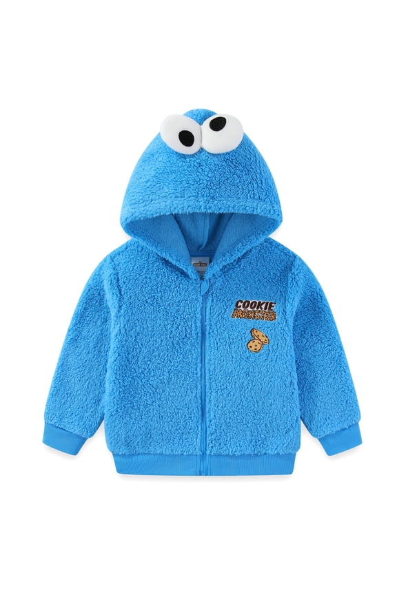 Cookie Monster Zip Up Sherpa Hoodie with 3D Eyes (Boys), Sizes 2T-4T