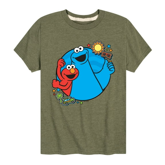 Sesame Street - Cookie Monster and Elmo Travel - Toddler and Youth Short Sleeve Graphic T-Shirt