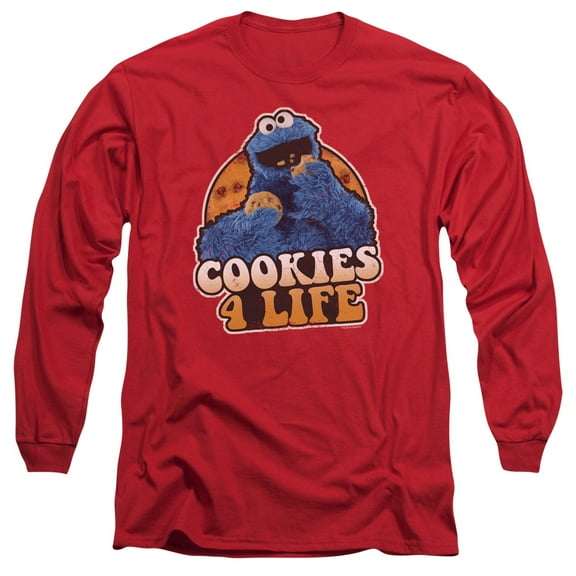 Sesame Street Cookies 4 Life Long Sleeve Adult 18/1 T-Shirt Red