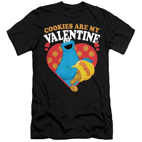 Sesame Street Cookies are my Valentine Unisex Adult Canvas Brand T Shirt, Black, Small