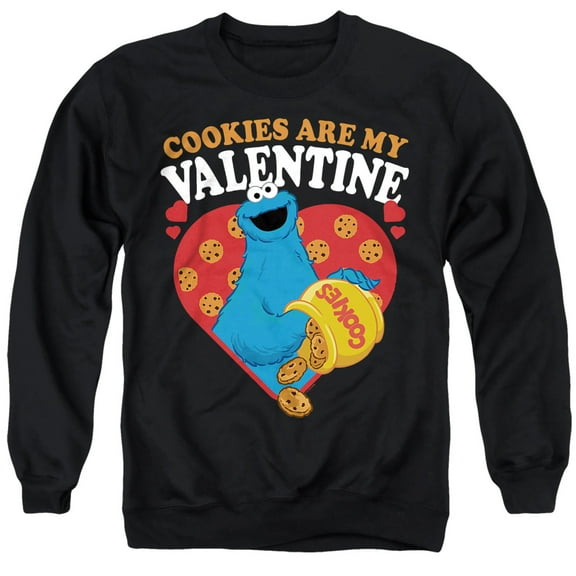 Sesame Street Cookies are my Valentine Unisex Adult Crewneck Sweatshirt, Black, Medium