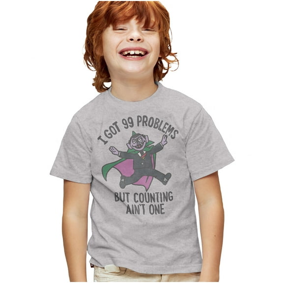 Sesame Street Count 99 Problems Kids T Shirt for Youth Boys and Girls, Athletic Heather, Small