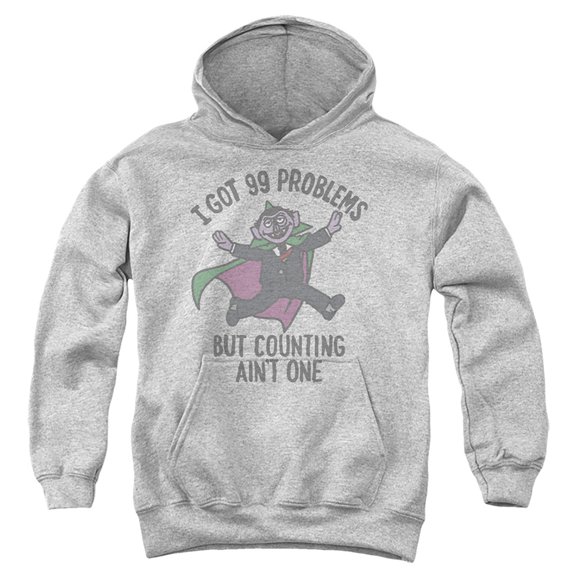 Sesame Street Count 99 Problems Youth Kids Boy/Girls Pull-Over Hoodie, Athletic Heather, Small
