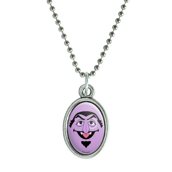 Sesame Street Count Face Antiqued Oval Charm Pendant with Chain