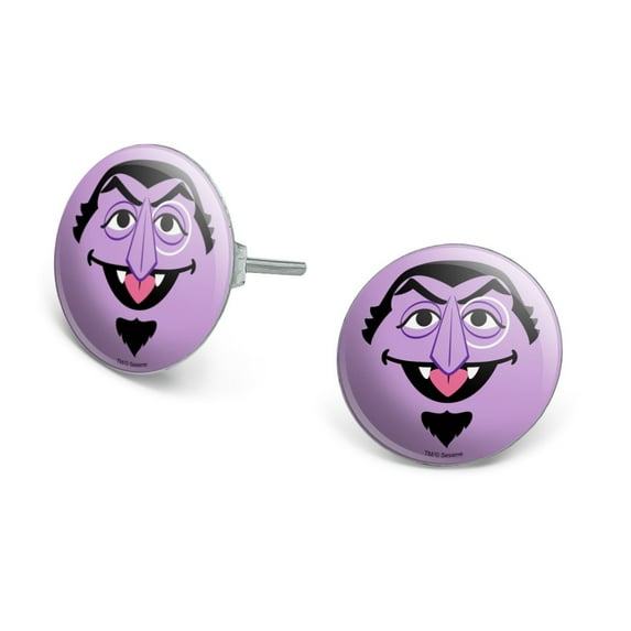 Sesame Street Count Face Novelty Silver Plated Stud Earrings