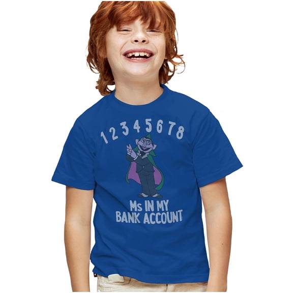 Sesame Street Count My Bank Account Kids T Shirt for Youth Boys and Girls, Royal, Small