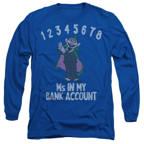 Sesame Street Count My Bank Account Unisex Adult Long-Sleeve T Shirt, Royal, Large